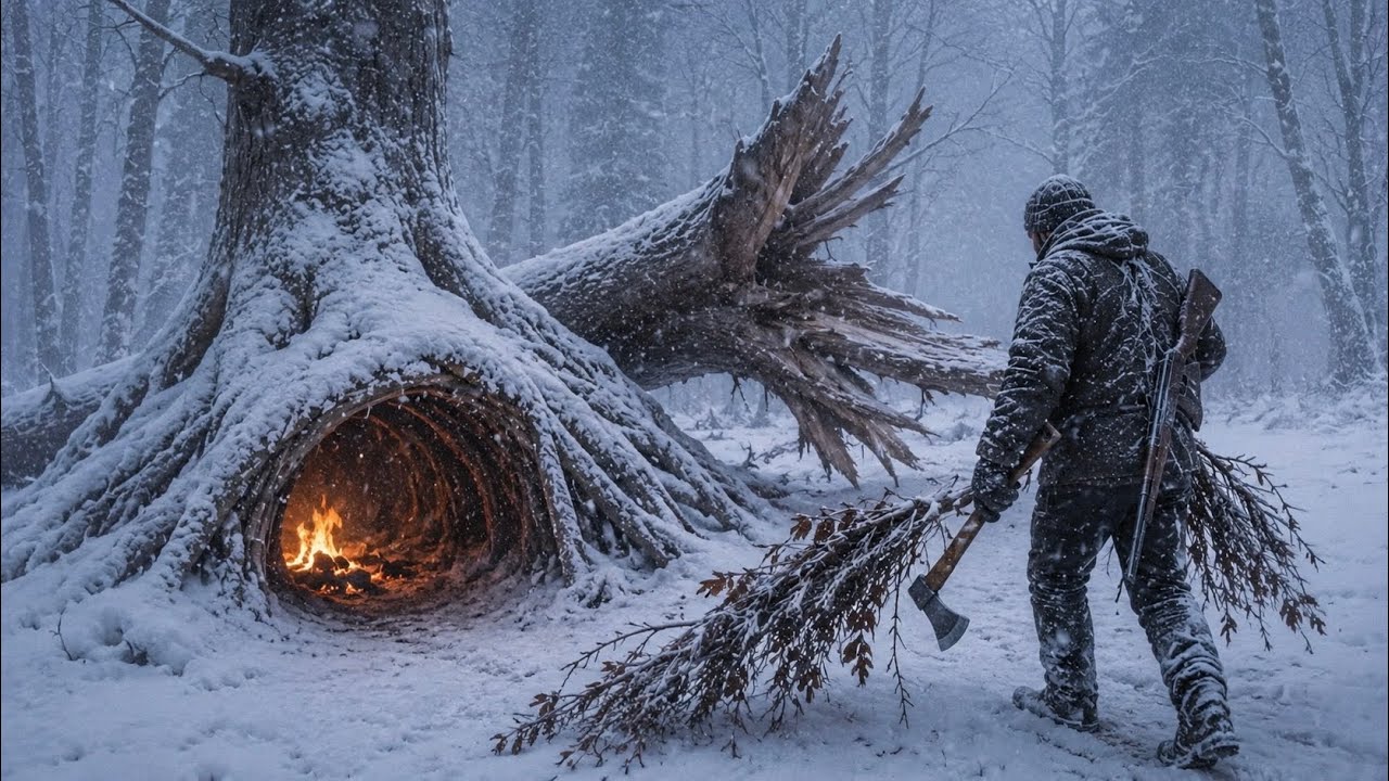 Survival Challenge In Heavy Snow And Blizzard-13°C TemperatureAlone In The Deep Wild,and Cold Jungle
